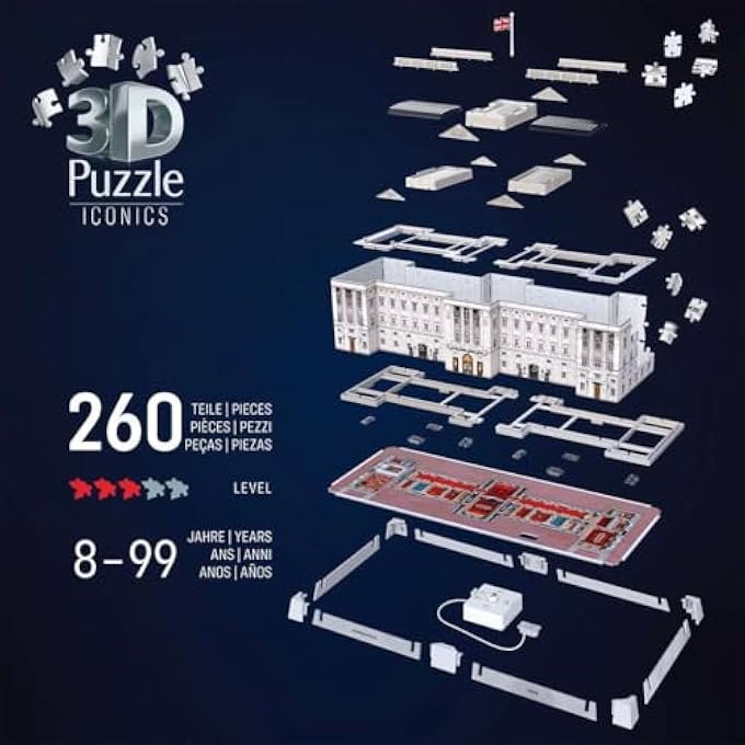 ICONICS BUCKINGHAM PALACE LIGHT UP 216 PIECE 3D PUZZLE WITH LED LIGHTING FOR KIDS AND ADULTS EASYCLICK TECHNOLOGY NO GLUE REQUIRED INTERACTIVE BUILD DISPLAY MODEL - Image 4